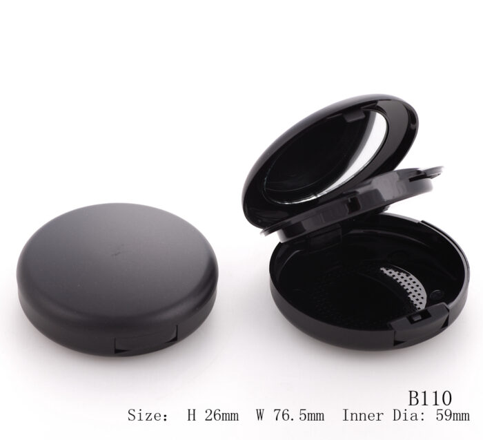 Matte Black Loose Powder Compact with Sifter & Mirror – B110